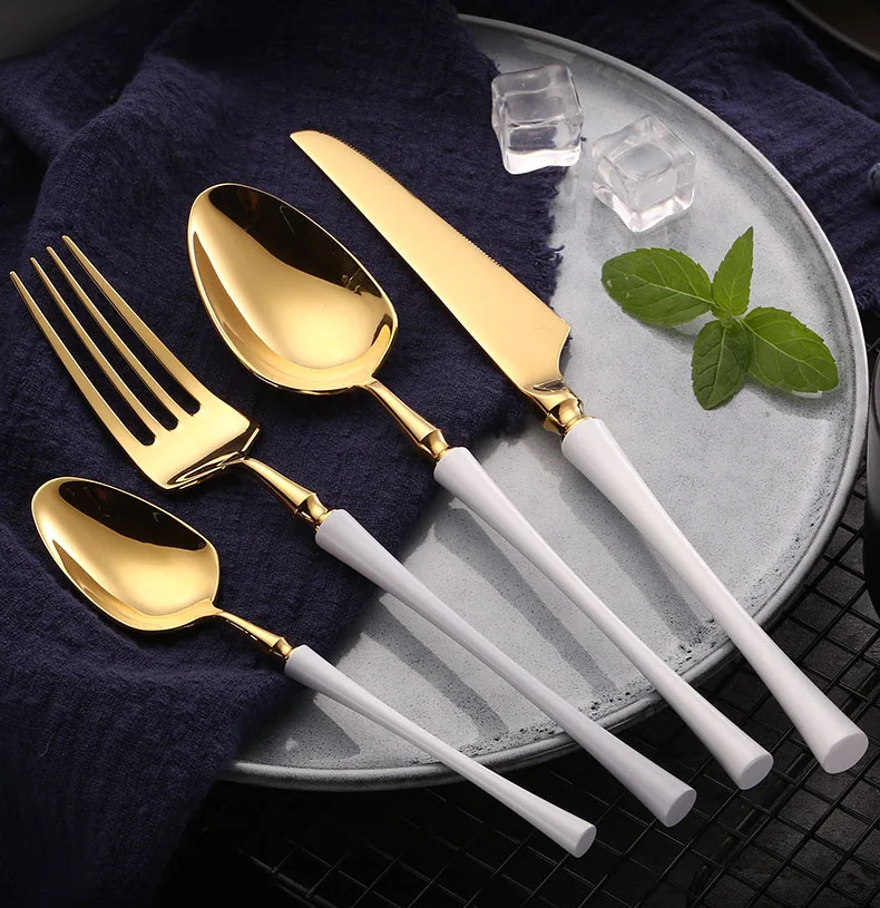 Best Price Geschirr Set Stainless Steel Spoons Forks And Knives Kitchen White and Gold Cutlery