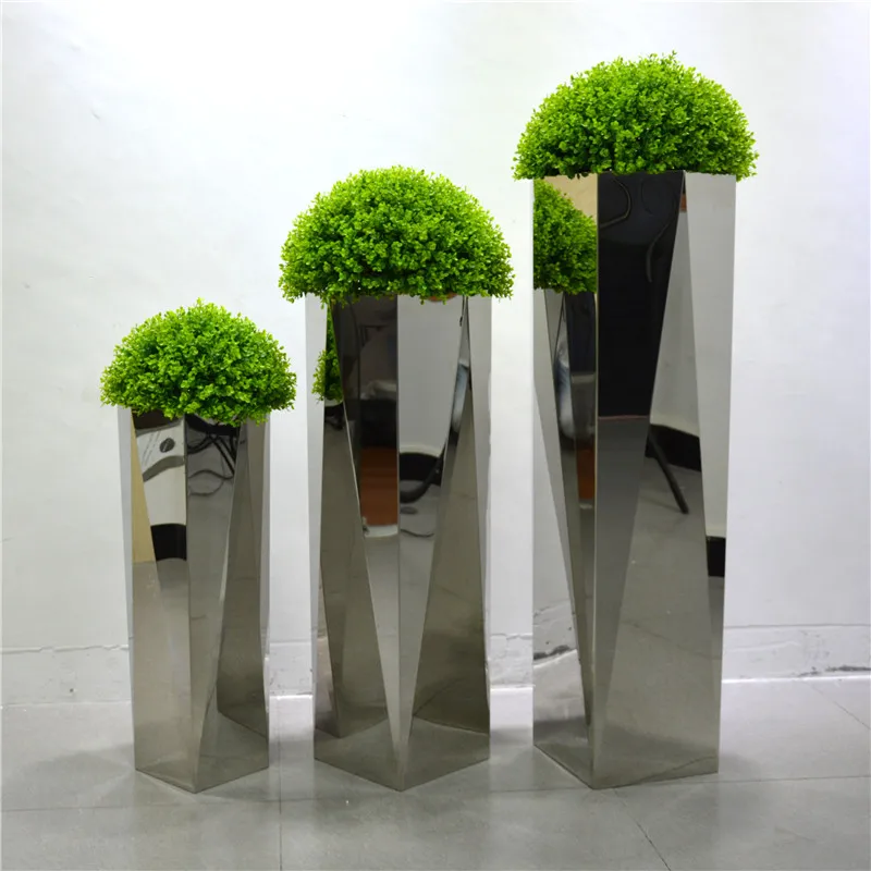 Custom Tall Hotel Luxury Stainless Steel Containers Flower Pots Plant Pots