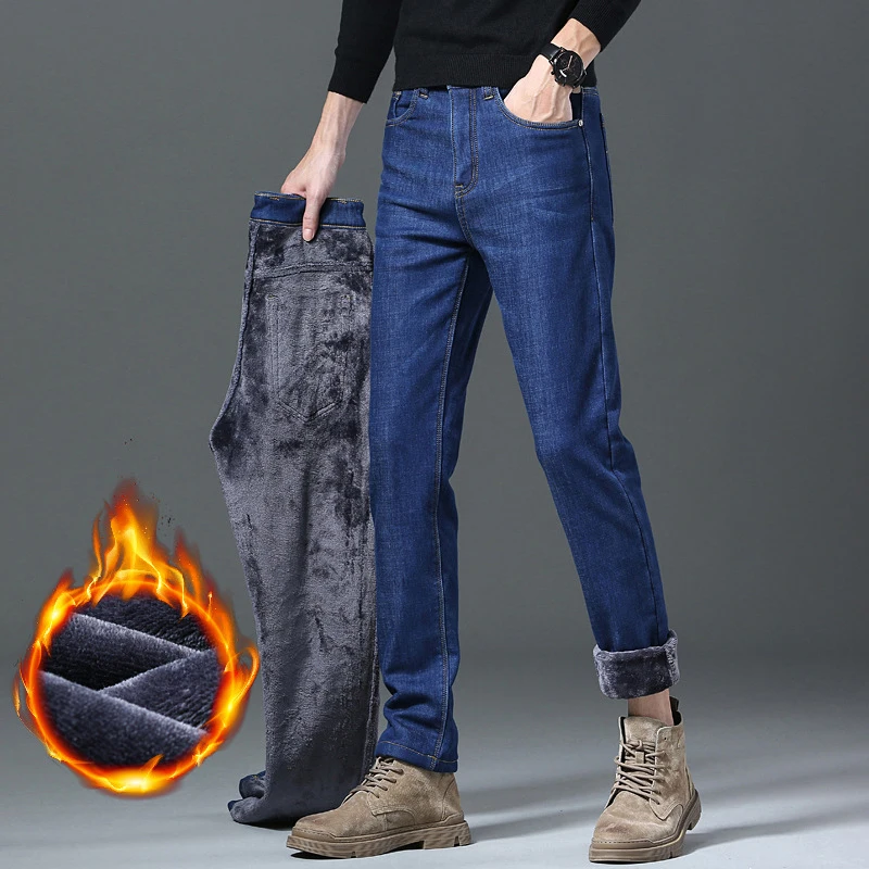 para hombre 2023 trending turkish low price cheap warm fleece straight leg pants winter jeans for men straight