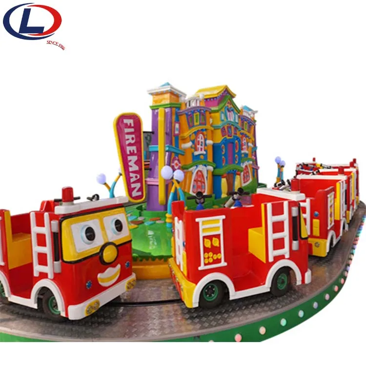 Theme Park Equipment Rides Attraction Manege Kids Amusement Fire Brigade Electric Track Train For Sale