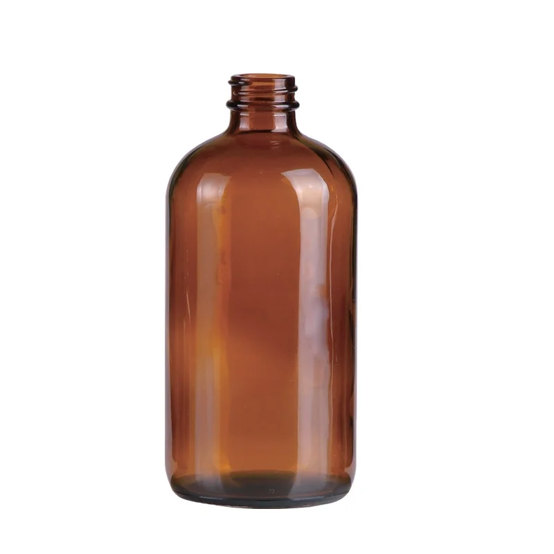 16 OZ Amber Boston Round Glass Bottle Beverage Water Glass Bottle With Screw Cap