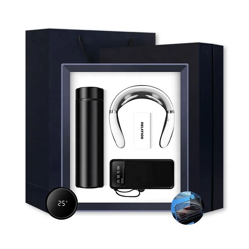 2024 Hot 3 in 1 vacuum flask Neck massager Power bank with phone stand Luxury Business Cooperate Gift Set
