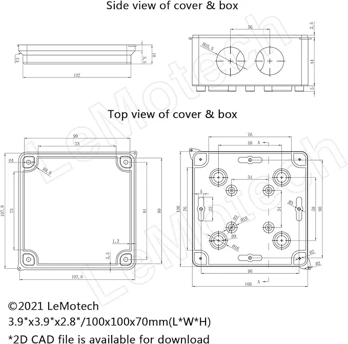 ABS plastic 100 x 100 x 70 mm Outdoor  Waterproof IP65 Junction Box Universal Electrical Project Enclosure