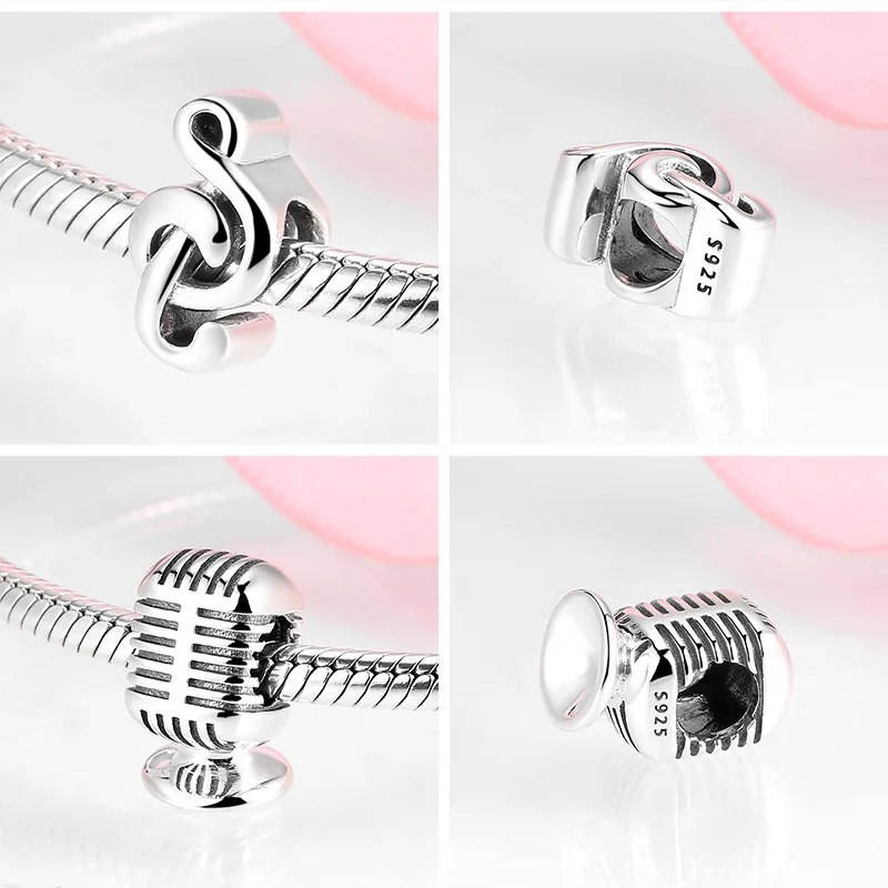 High Quality 925 Sterling Silver Gramophone Bead Radio Charm Microphone Pendant For Women Jewelry Gift