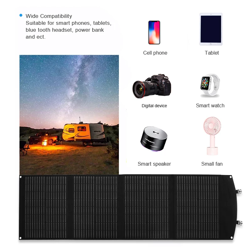 Portable Light Weight 200W 120W 100W 60W Flexible Fabric with USB Foldable Solar Panels Kit for Camping Outdoor Charger