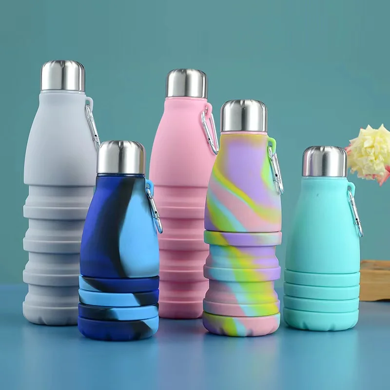 2022 new creative foldable silicone coke bottle large capacity outdoor fitness portable food grade telescopic sports kettle