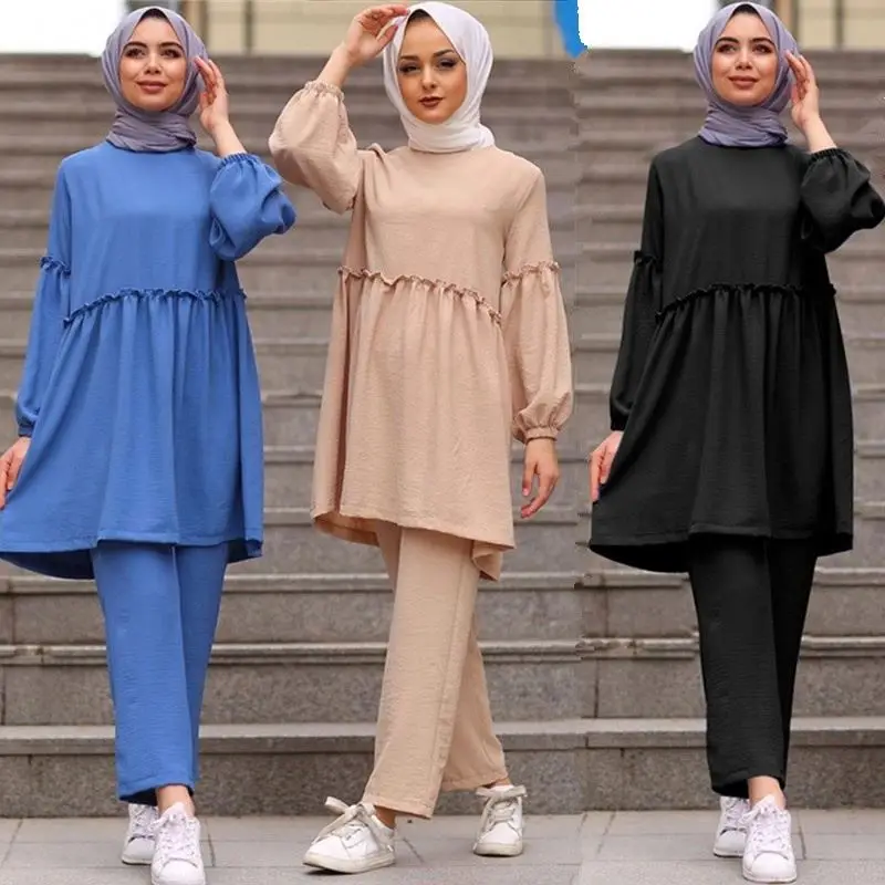 Wholesale Abaya Turkey two-piece Muslim women set hijab dress Islamic clothing