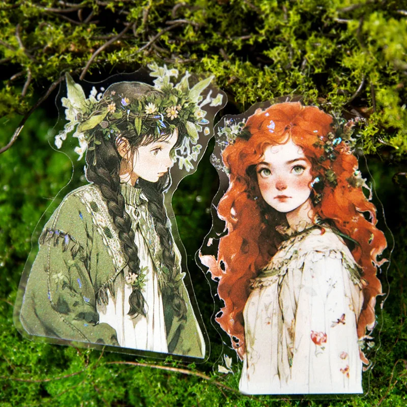 PET Stickers Magic Girl Series Vintage Forest Waterproof Decoration Custom Stickers for Diary Mr. Paper 10 Pcs / Set