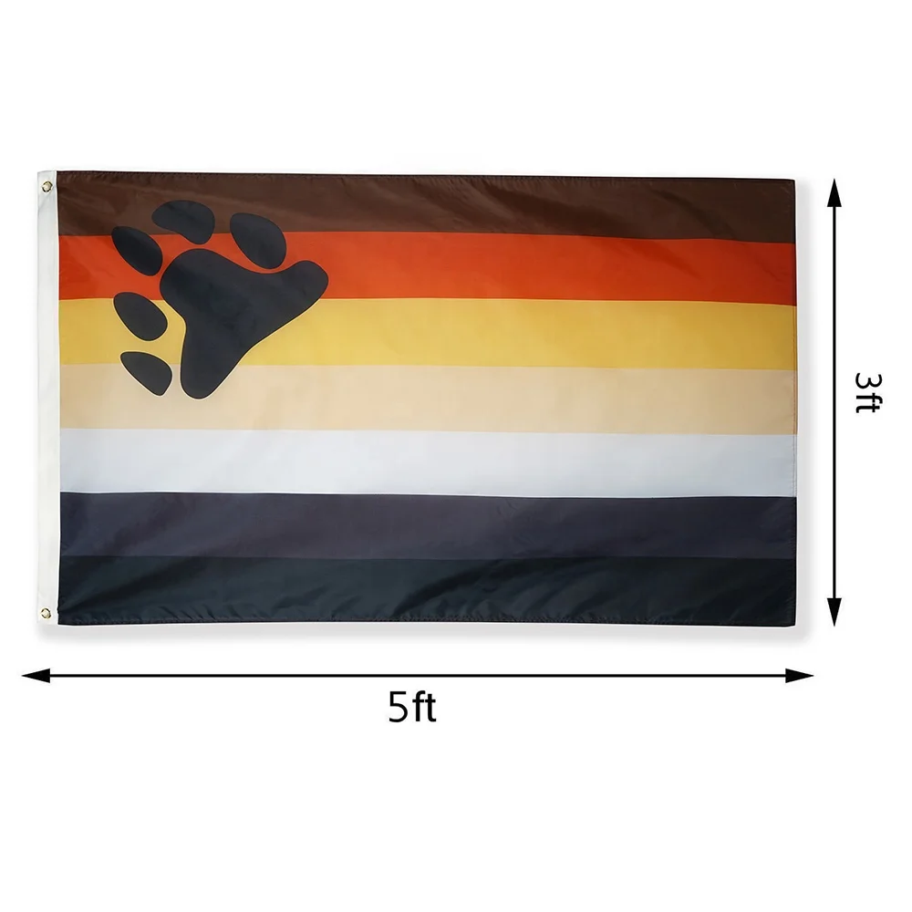 Male Men Hirsute Gay Bear Pride Flag 3x5 FT 90x150cm International Bear Brotherhood Rinbow LGBT Banner With Bear paw print