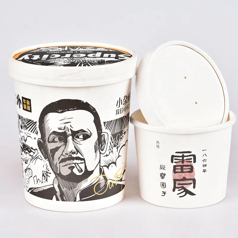 Eco disposable friendly 32oz kraft paper soup cup bowl popcorn buckets with lid