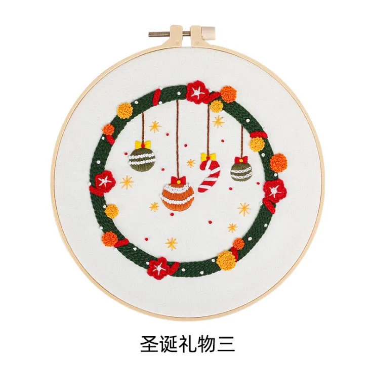 2021 New  arrival Christmas Embroidery Set for Beginners Getting Started Embroidery Decoration Pendant  Sewing Craft Kit
