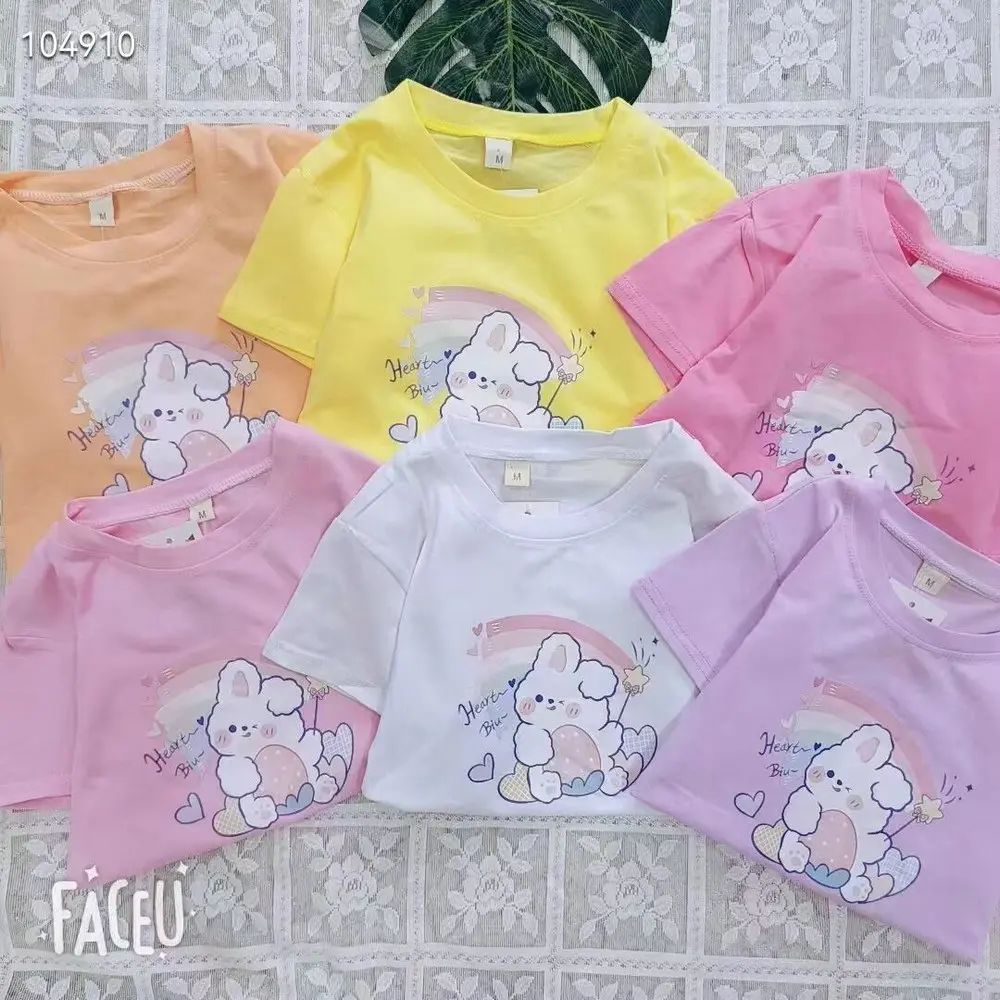 1 Dollar Model HMK048 Shirts Size 2-6 Years Wholesale Ready Ship Girls Graphic Cotton Baby T Shirts With Many Colors