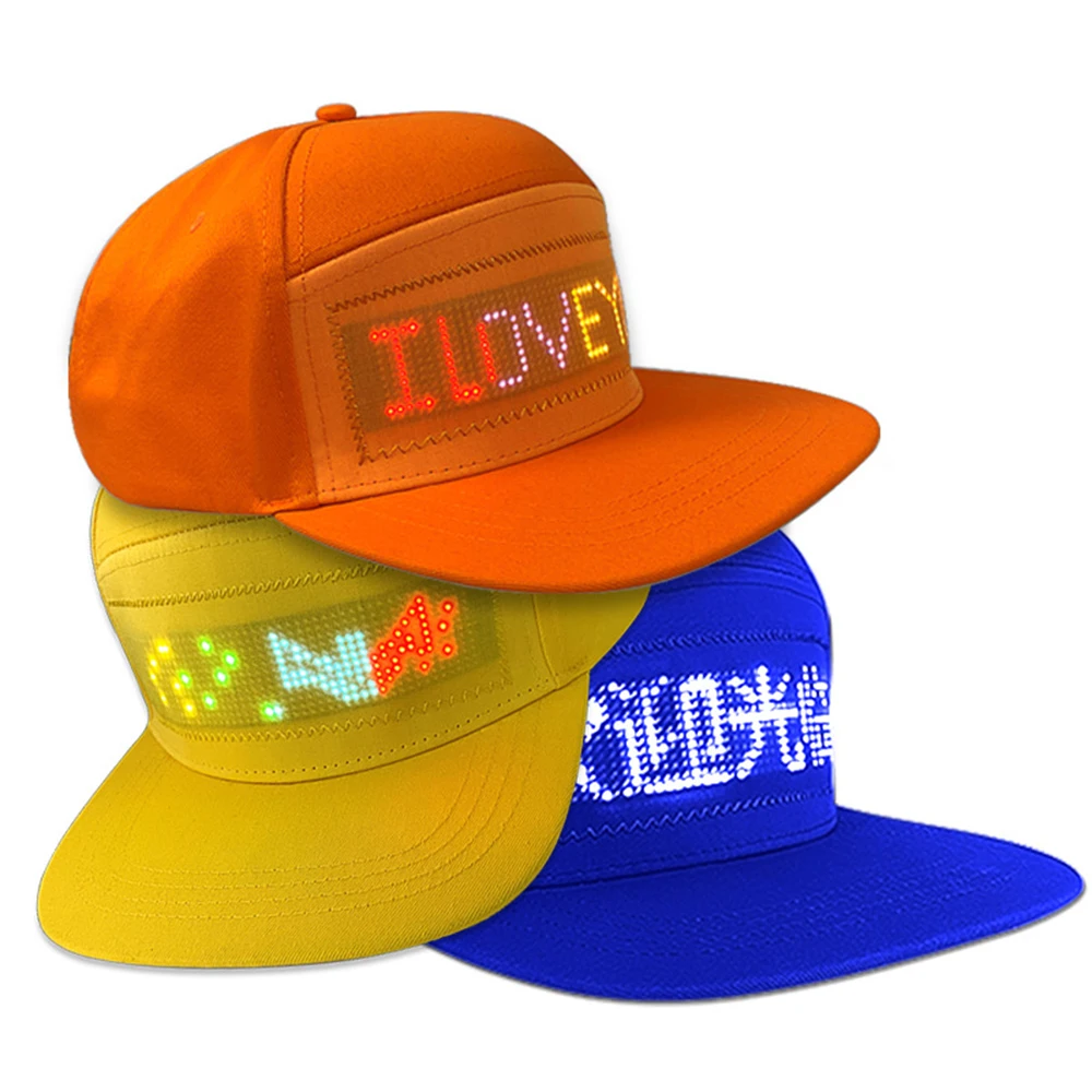 Usb Rechargeable Unisex Baseball Cap App Programmable Led Scrolling Message Display Board Hip Hop Street Advertising Hat Factory
