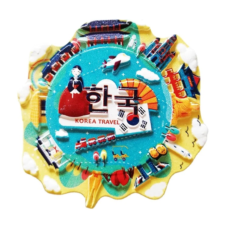 Custom logo resin 3d printing korea travel souvenir fridge magnet