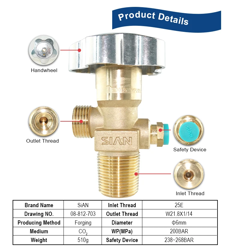 SiAN High Quality Brass Oxygen Gas Cylinder valve Nitrogen Flow Control Tank Valve Air Pressure Reducing CO2 Valves Price