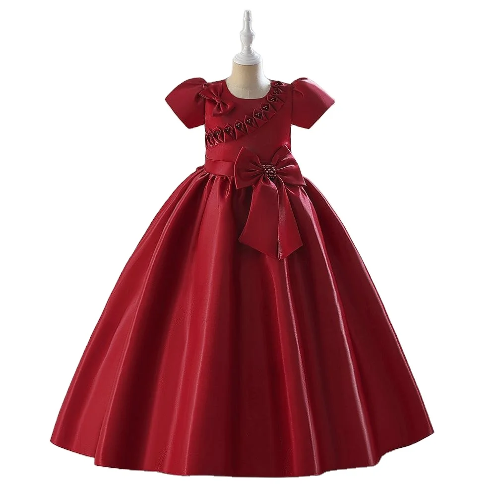 hot-selling Long Satin Flower Girls Dresses 12 Years Girl Frock Dresses Summer Gown For Girls Evening Dress Factory wholesale