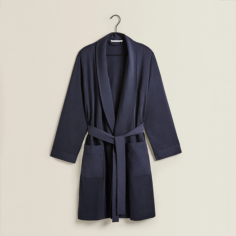 Hot Sale Custom Made Unisex Comfortable Solid Color Waist Tie Belt Long Sleeve Cotton Jersey Robe For Men