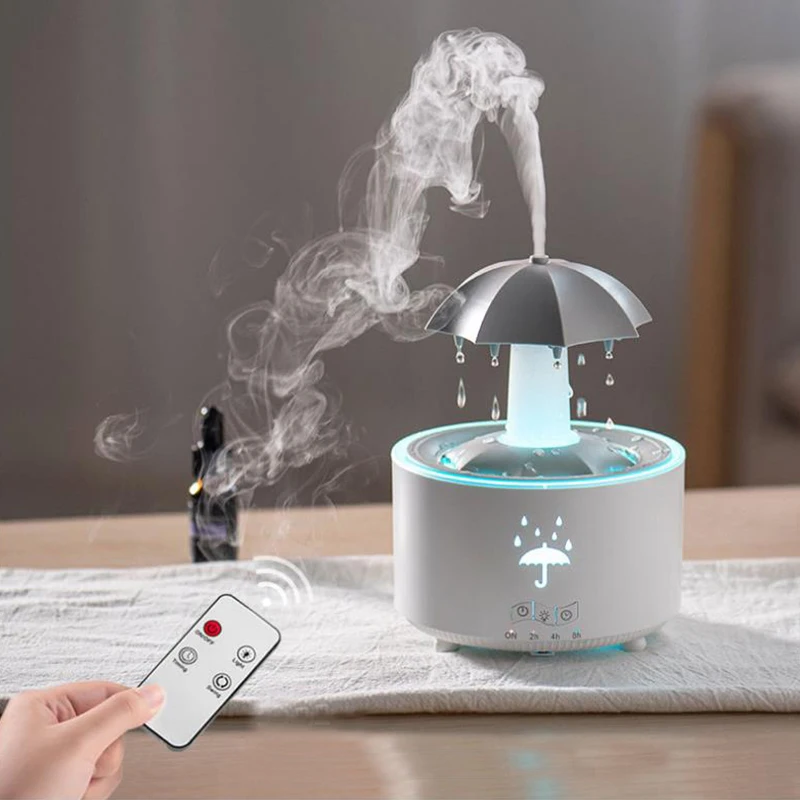 New Creative Rotating Raindrop Aromatherapy Machine Rain Cloud Humidifier Heavy Fog Colorful Umbrella  Humidifier