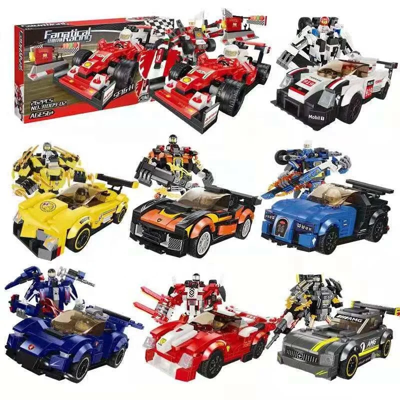 RTS Legoing 4 Types Racing Car Mixed Transform Robot Blocks Set Stem DIY Building Blocks Toys For Kid Wholesale OEM ODM