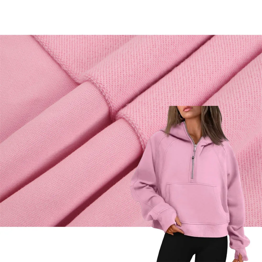 99W Light Fleece 100 Polyester Fabric Double Yarn Warp Knitted T-Shirts Hoodies Fabric 40S Polyester Yarn French Terry Fabric