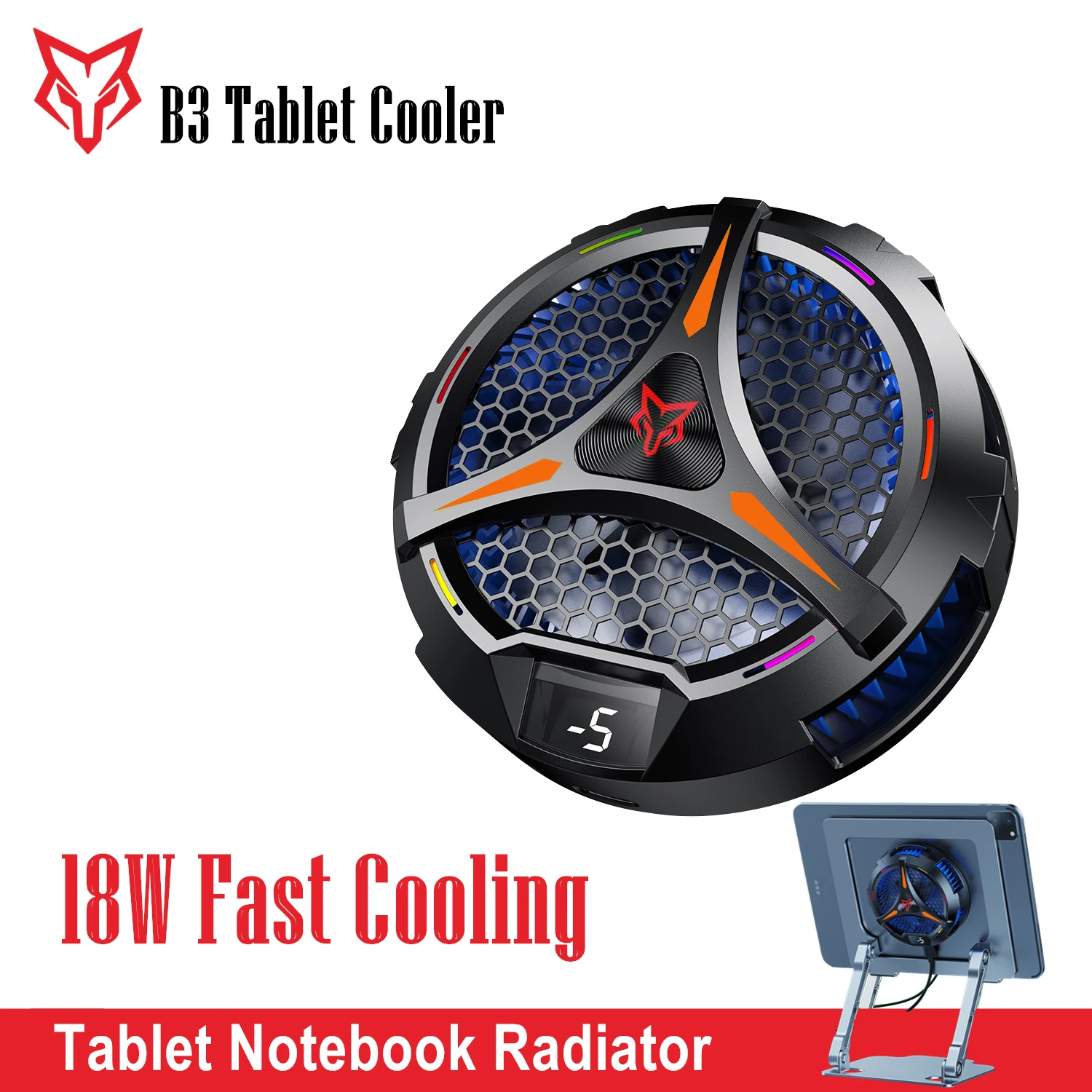 Sarafox B3 Tablet Radiator ABS + Aluminum Alloy Semiconductor Magnetic Fast Cooling Fan for PUBG Game Live for IPad Tablets