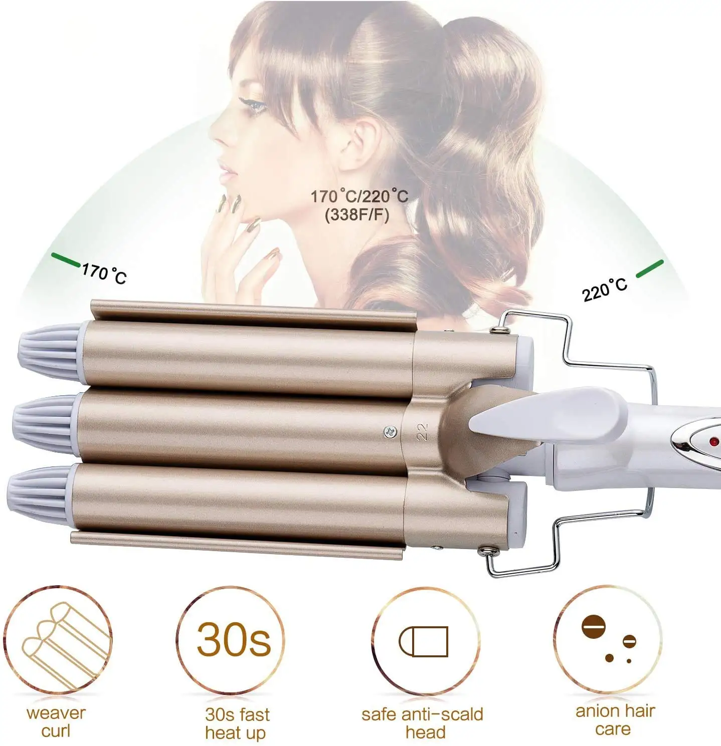Hot Electric Curling Iron with 3 Rods Professional Hair Curler Portable Wave Wand Styling Tool with 3 Barrels OEM/ODM