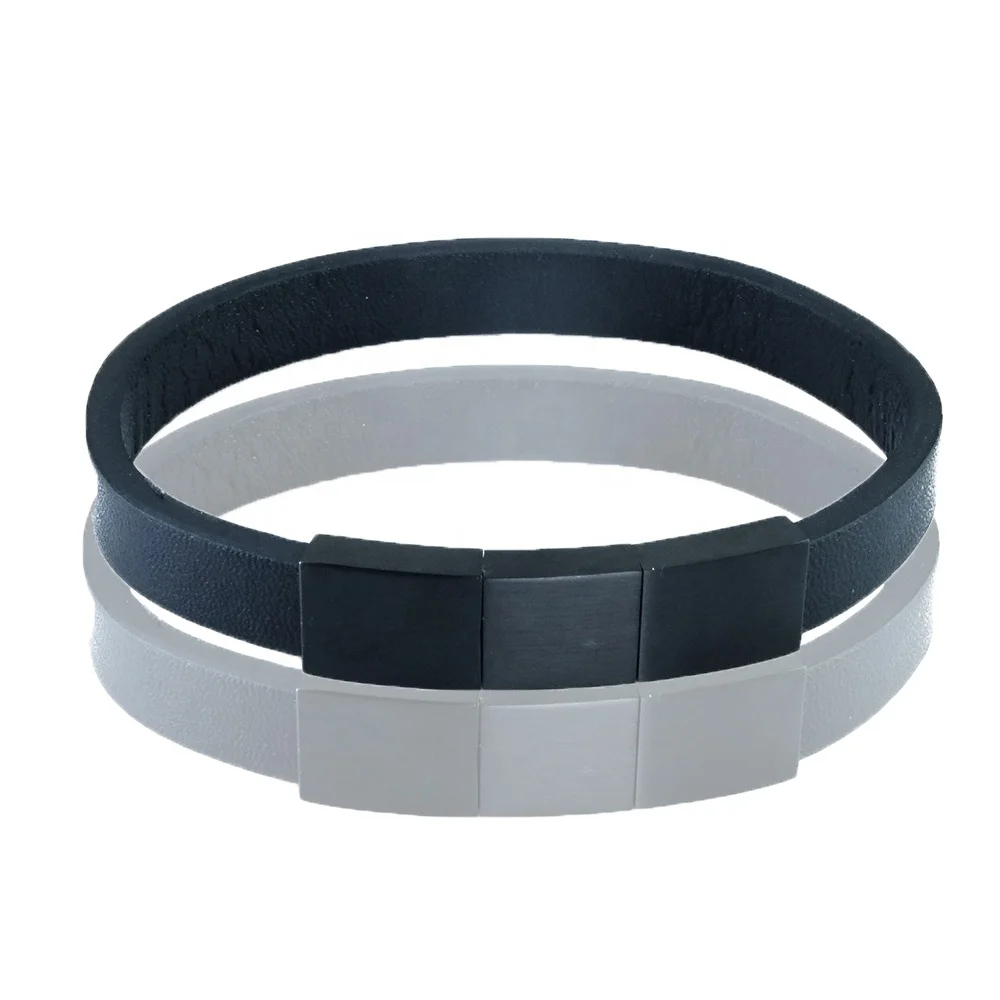 New Wholesale Popular Stainless Steel Three Element Clasp  Genuine Jewelry Mens Leather Bracelet