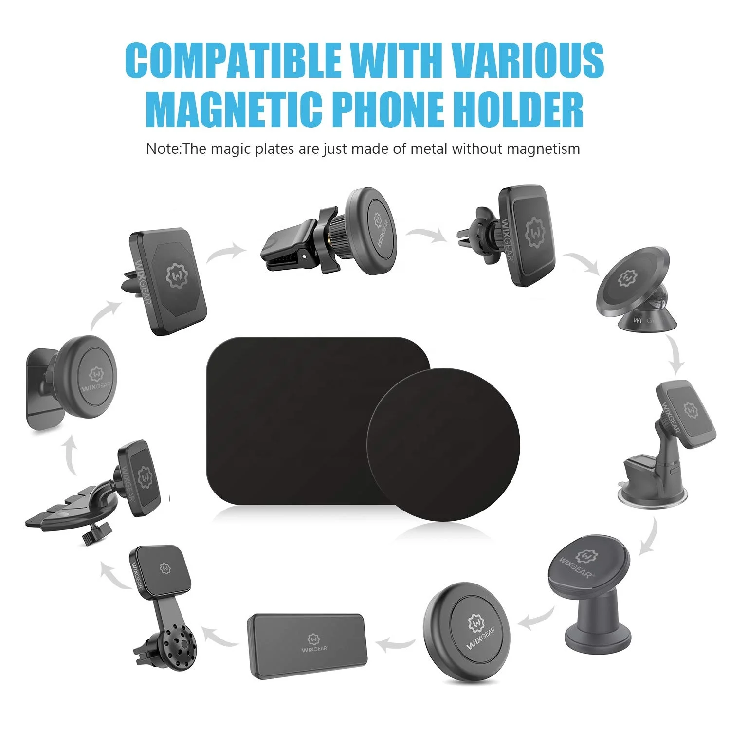 custom Rectangle Round Black car magnet phone holder Mount Metal Plate Sticker with adhesive for Magnetic Phone Car Mount Holder