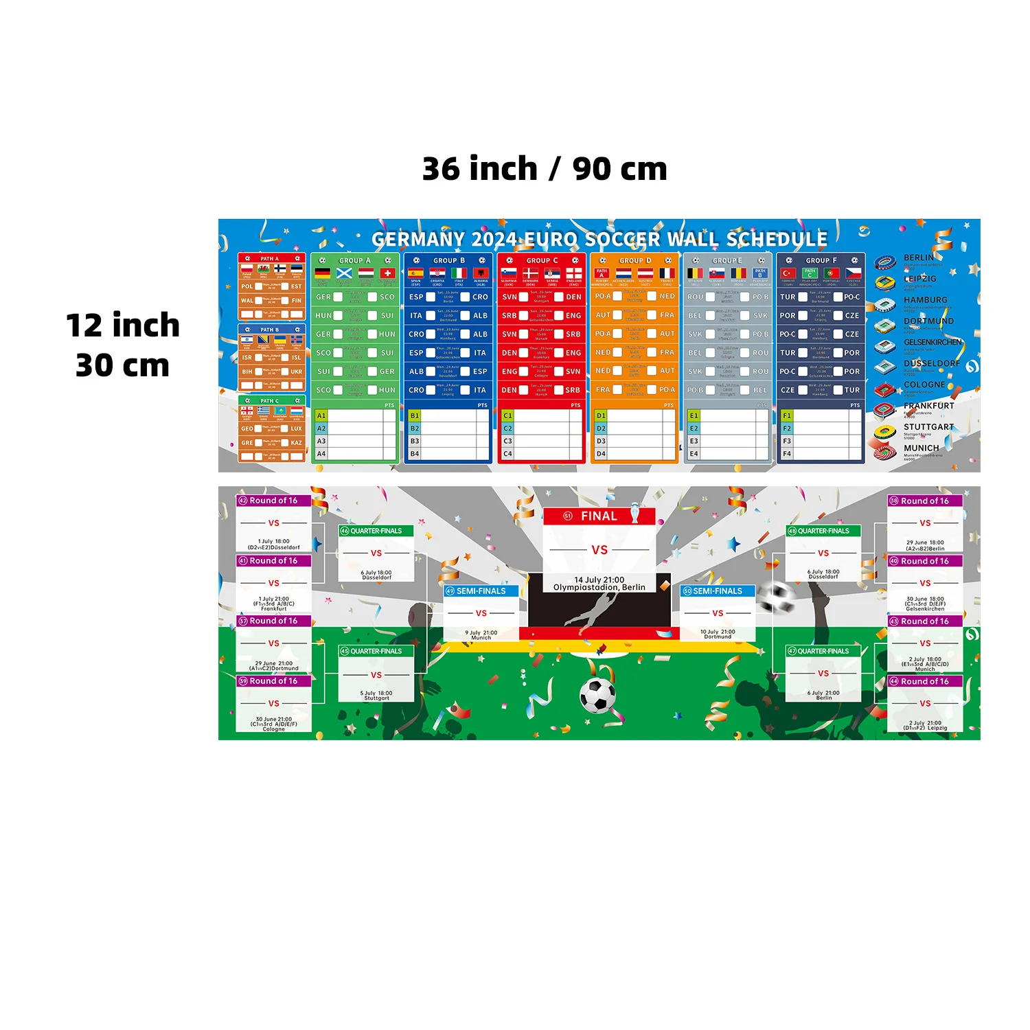 Germany Euro 2024 football wall chart schedule Poster Home office calendar Bar decor Germany  EURO Football SOCCER WALL SCHEDULE