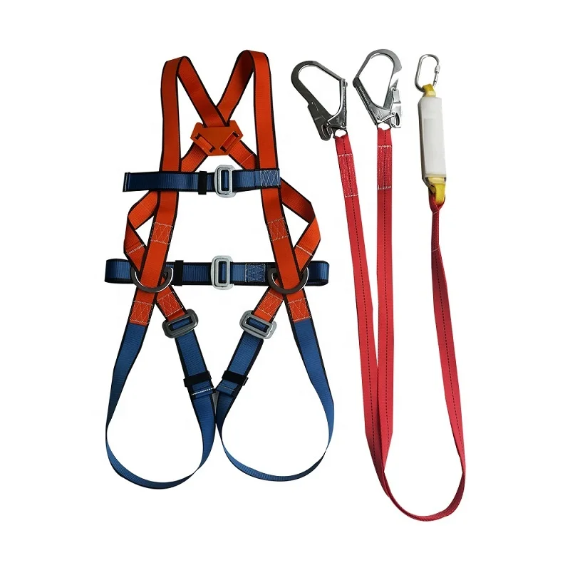 
Adjustable protection full body safety harness belt with webbing lanyard shock absorber 