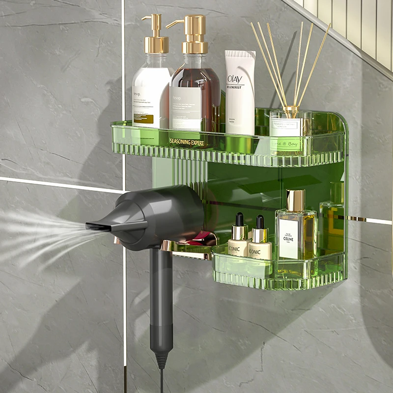 Bathroom Hair Dryer Storage Wall Mounted Shelf Shelves Plastic Storage Display Racks Household Items