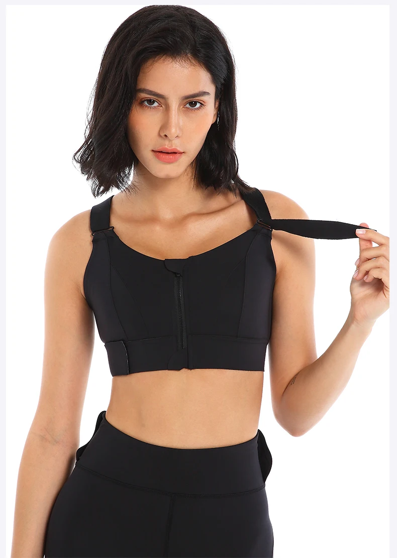 Women Front Zipper High Support Running Workout Bras Adjustable Strap Shockproof Gym Fitness sports bra
