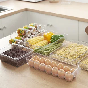 BPA Free Clear Stackable Fridge Organizers Bins For Freezer Kitchen Countertops Cabinets Egg Fruit Drinks Pantry Storage Racks