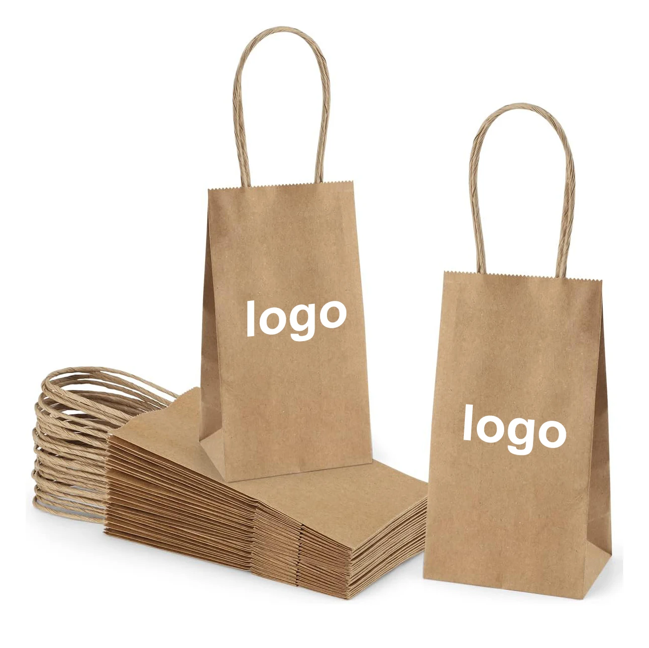 Custom Cheap Shopping Gift Party Biodegradable Tote Mini Size Brown Small Paper Bags With Your Own Logo