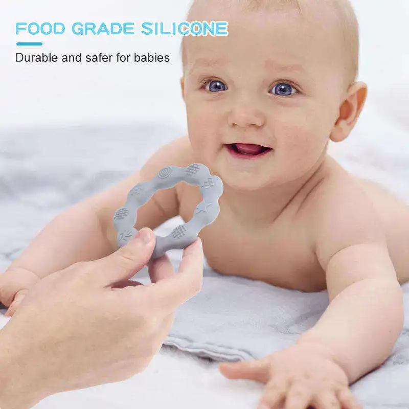 Wholesale Solid Sun Bunny Star Shape Wooden Silicone Donut Baby Teething Toy Bpa Free Silicone Teether Strap Baby Teether