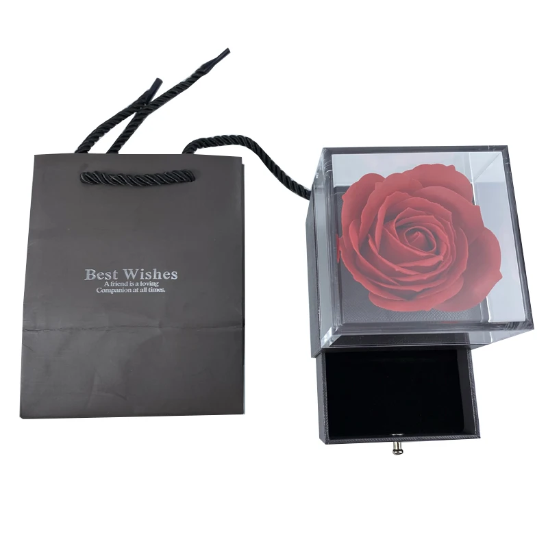 Искусственное ароматизированное мыло, цветок розы в акриловой шкатулке для ювелирных изделий с сумкой-тоутом, подарок на день Святого Валентина 2021