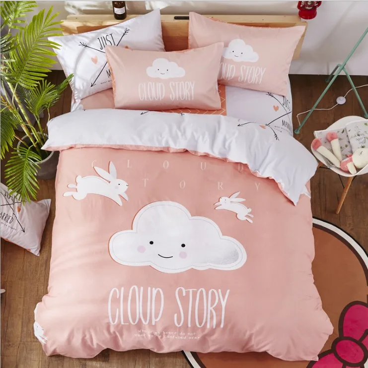 4 pcs cartoon  bed linen style queen bedding set for children cotton bedding duvet cover set