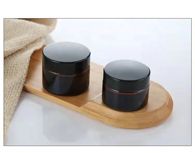 5g 10g 15g 20g 30g 50g 60g 100g raw material amber color glass jar with gasket and shiny black lid for face and eye cream