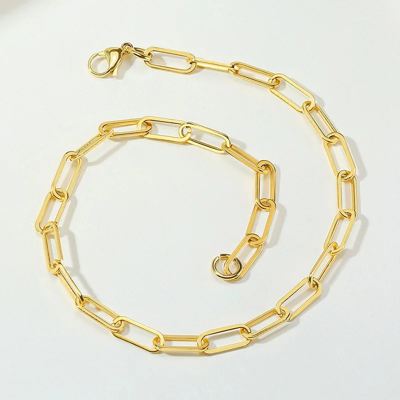 bulk tarnish free jewelry paper clip necklace new simple stainless steel 18k gold chain design for ladies girls