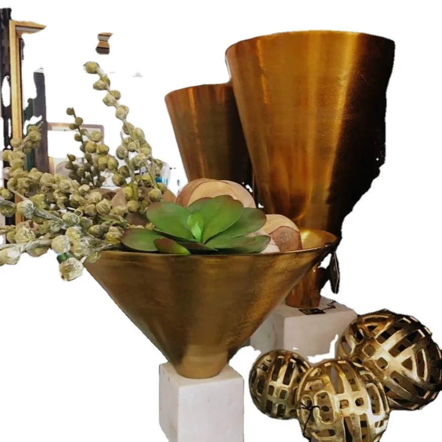 Декоративная ваза из литого алюминия золотого цвета для украшения Большой вазы