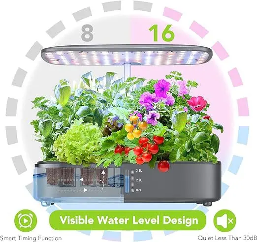 12-Pod Hydroponic Indoor Garden System with LED Grow Lights, Height Adjustable Planters, and Auto Timer for Herbs and Plants