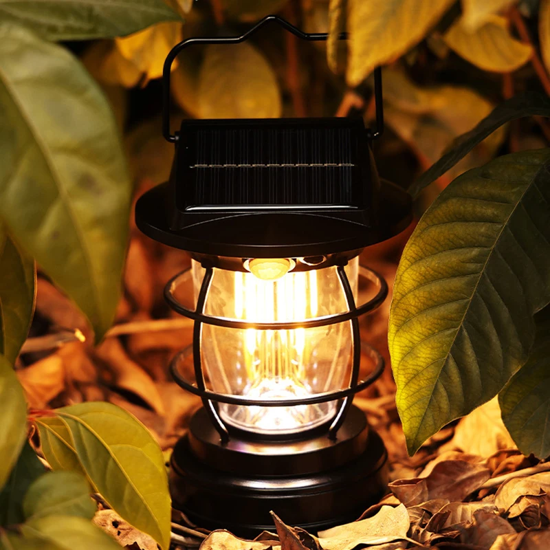 Wholesale Stepless Dimming Solar Lantern Hanging Rechargeable Battery Powered LED Light Waterproof Outdoor Camping Lamp