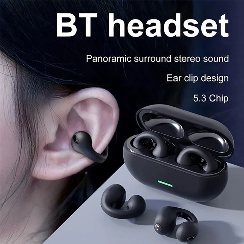 T75 TWS Wireless Bone Conduction Headphones Ear Clip Headset Sports Gaming Open Ear Earphone