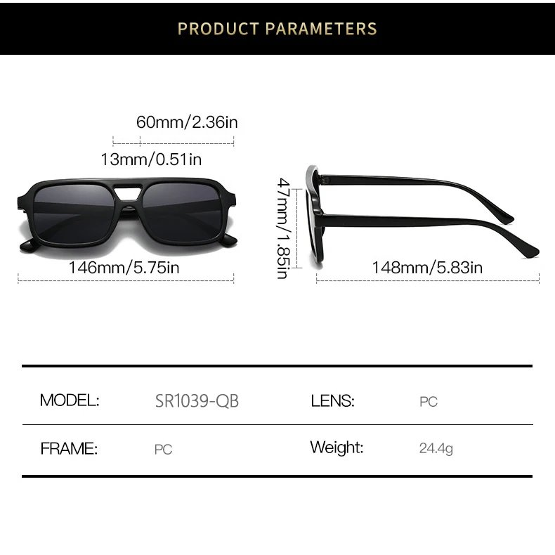 Hot Sale Oversized Square PC Frame Shades Eyewear Fashion Double Bridges Trendy Rectangle Flat Top Women and Men Sunglasses