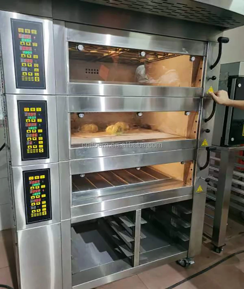 Commercial 3 DECK 6 TRAYS Electric Stainless Steel Bread Baking Oven Deck Oven With Proofer