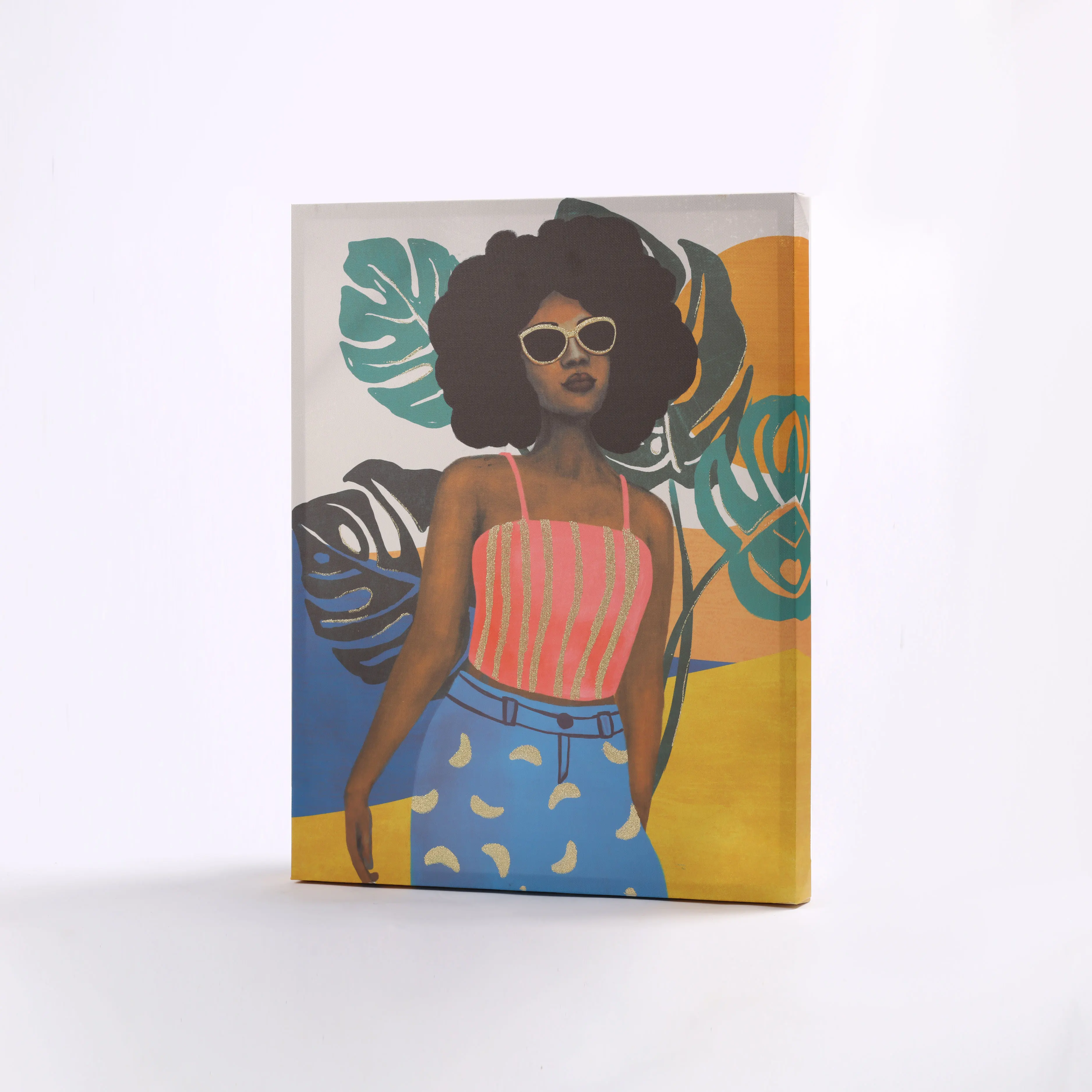 Classical Art Modern Portrait Wall Decor Black African Sunglasses Women Canvas Art Printing Other Oil Painting