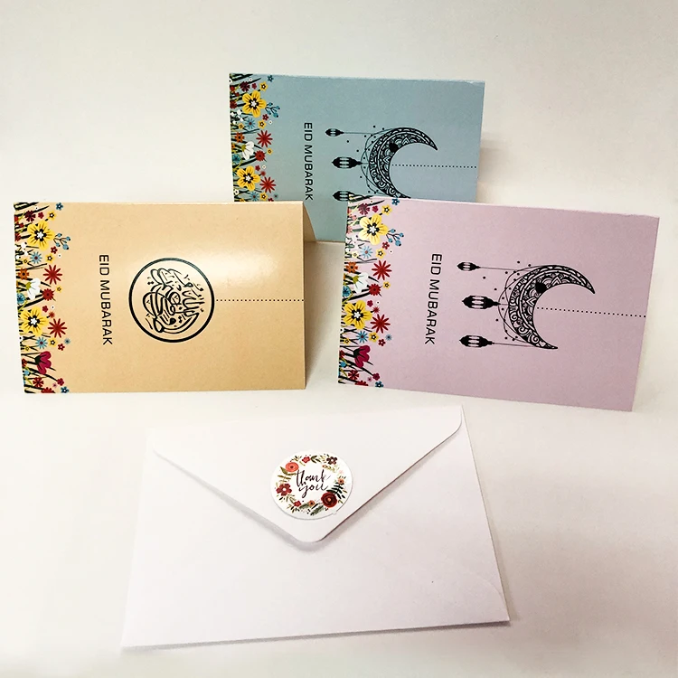 Wholesale Customized  Eid Mubarak Greeting Cards Ramadan Kareem Gift Folding Card Eid al Fitr Decorations Thank You Card