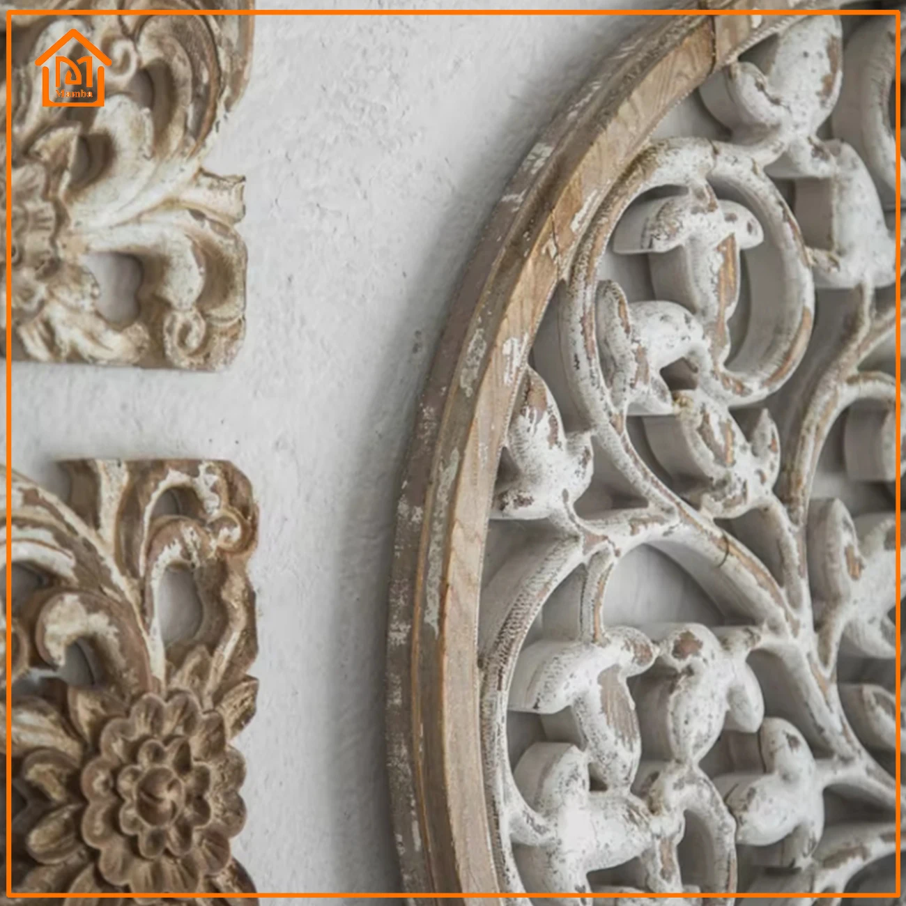 Home Decoration European Uk Contemporary Garden Flower Wall Art Decor For Living Retro solid wood carving wall decoration