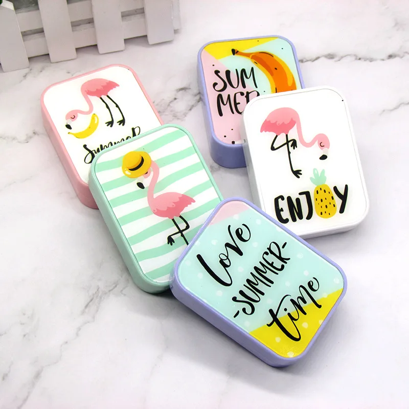 Contact lens case cute Flamingo  pupil box 2 pairs of companion box student myopia box