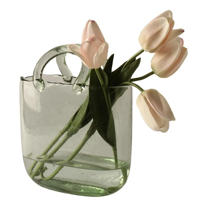 Unique Clear Glass Handbag vase or Fish Bowl with Handle for Home Decor